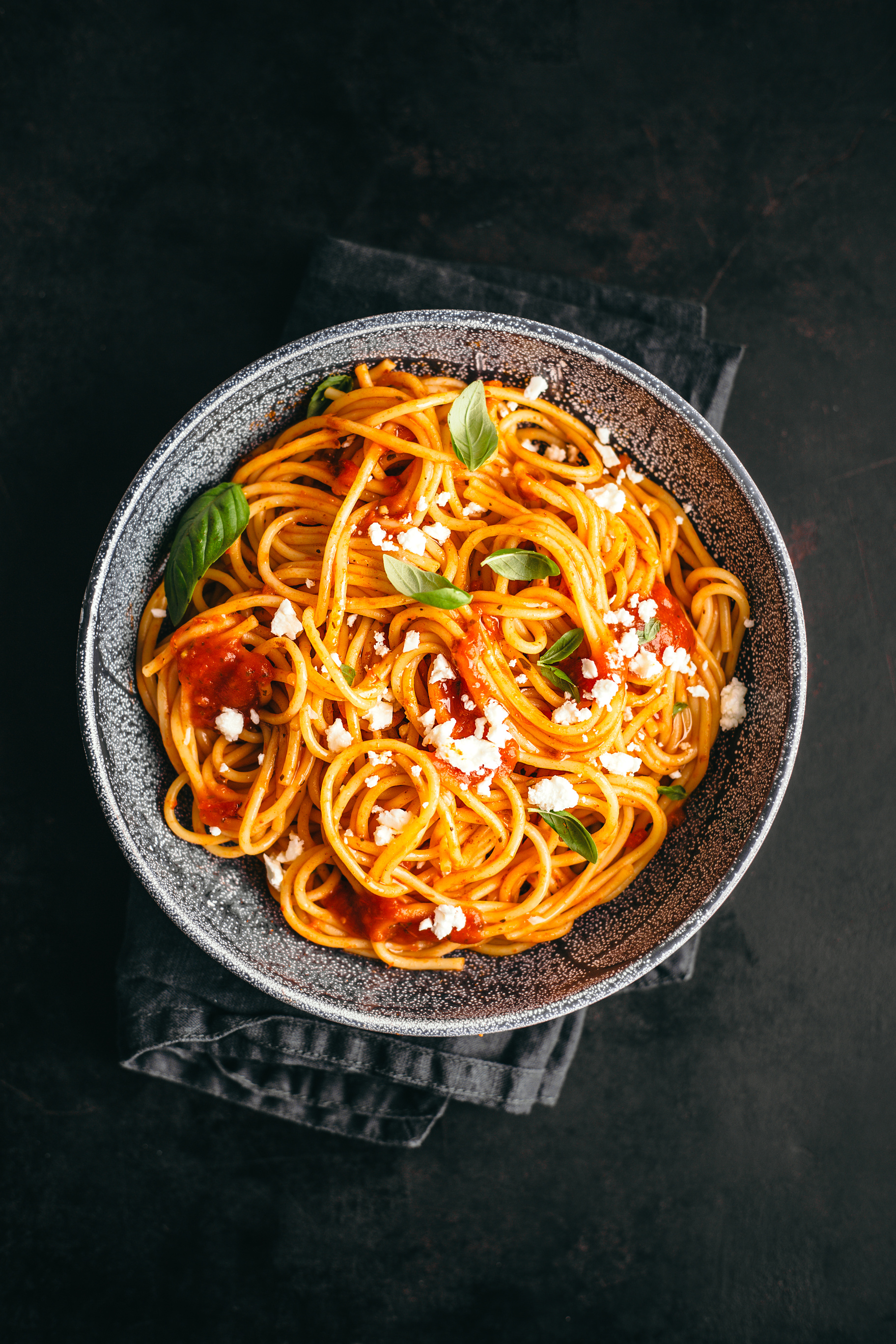 Italian pasta with tomato sauce in bowl